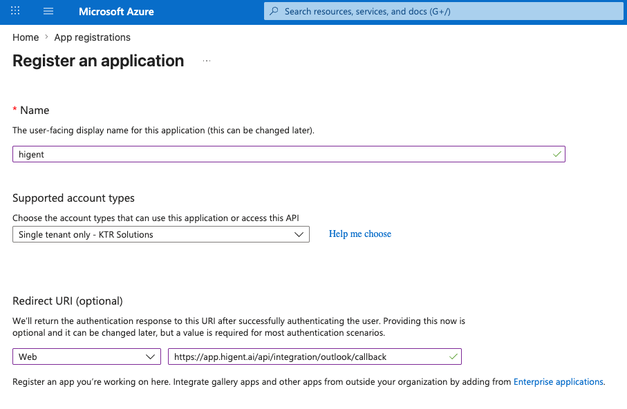Neue App-Registrierung in Microsoft Entra: Name und unterstützte Kontotypen