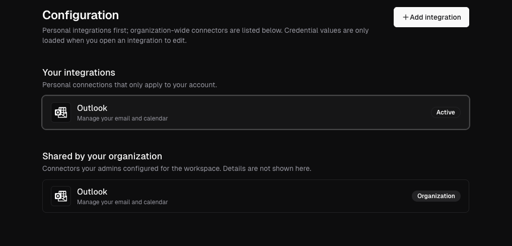 Higent: Outlook nach erfolgreicher OAuth-Verbindung